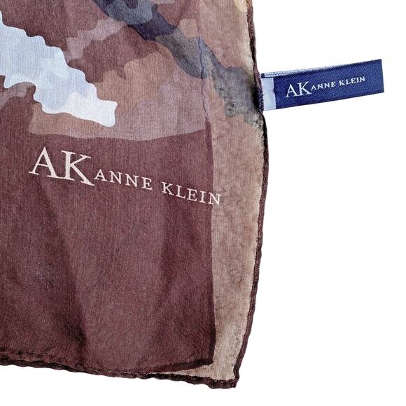 Vintage Anne Klein sheer silk scarf brown tan abstract print long rectangle chic - Picture 2 of 6
